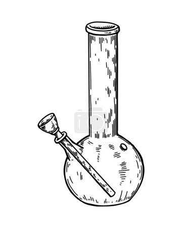 Téléchargez les illustrations : Bong pour avoir fumé du cannabis. Illustration vectorielle dessinée à la main en croquis. Tuyau de marijuana dessin - en licence libre de droit