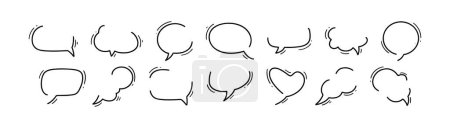Illustration for Comic hand drawn loose speech bubble frame set. Cute line decoration for title, notes, dialog, chat, think, headline, talk, comment expression. Callout balloon. Handwriting simple background - Royalty Free Image
