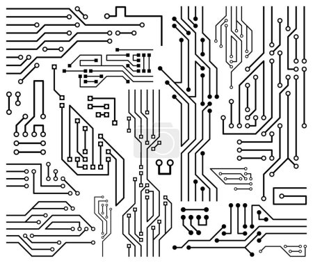 Téléchargez les illustrations : Éléments de conception de carte de circuit imprimé vectoriel noir - en licence libre de droit