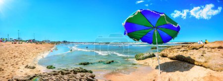 Photo for Panoramic view of beach on Atlantic coast in Essaouira town. Morocco, North Africa - Royalty Free Image