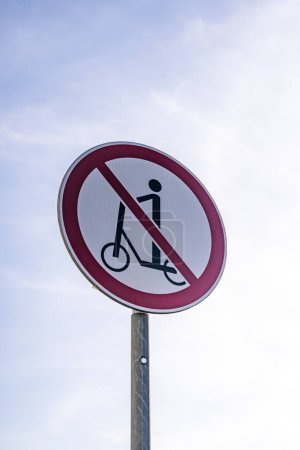 Scooter ban. Sign prohibiting movement on a scooter on a city street. High quality photo