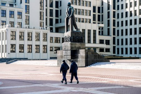Photo for Minsk, Belarus - February 28, 2024: Independence Square in Minsk. Government House, Parliament and Lenin Statue. High quality photo - Royalty Free Image