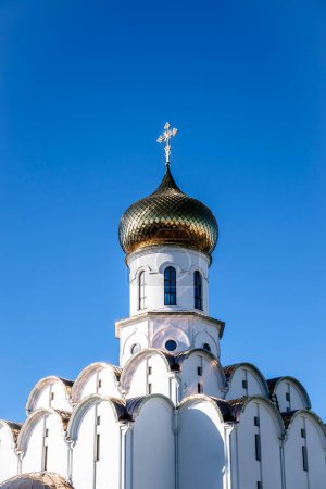 Photo for Russian Christian Orthodox church with domes and a cross against the sky. Russian Orthodoxy and Christian Faith concept. . High quality photo - Royalty Free Image