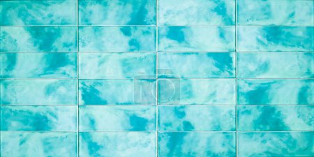 Photo for Blue ceramic tile background. Old vintage ceramic tiles in green to decorate the kitchen or bathroom . High quality photo - Royalty Free Image