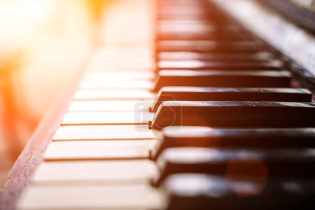 Photo for Piano keys background. Old vintage piano for classical music and jazz. High quality photo - Royalty Free Image