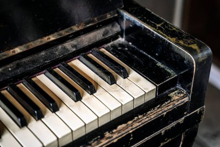 Fond de touches pour piano. Vieux piano vintage pour musique classique et jazz. Photo de haute qualité