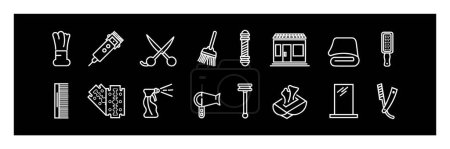 Illustration for Set line Classic Barber shop pole,Blade razor icon.for design on black background. - Royalty Free Image