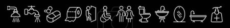 Ilustración de Bathroom outline icons set ,logo vector washroom line symbols toilet form on black background - Imagen libre de derechos