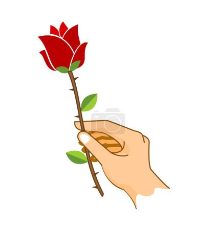 Téléchargez les illustrations : Red rose in hand vector illustration - en licence libre de droit