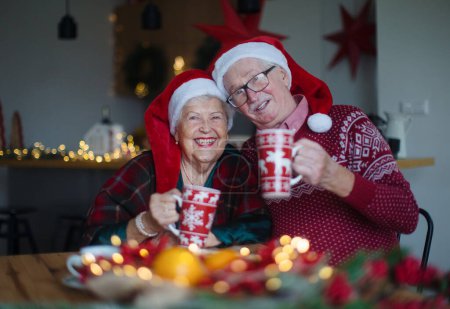 Heureux couple de personnes âgées célébrant le Nouvel An ensemble.