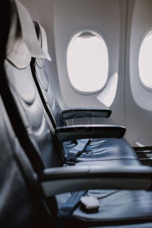Photo for Side view of empty seats in an airplane. - Royalty Free Image