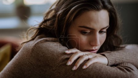 Portrait of an unhappy young woman, concept of mental health.-stock-photo