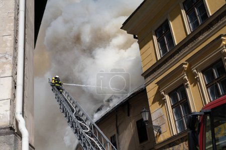Photo for Close up of a burning old city center. - Royalty Free Image