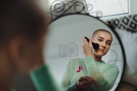 Photo for Beauty routine of a young woman with cancer. - Royalty Free Image