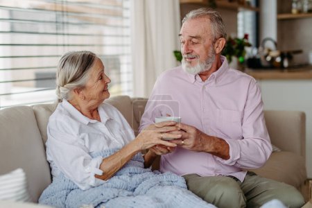 Téléchargez les photos : Couple de personnes âgées profitant du temps dans leur salon. - en image libre de droit
