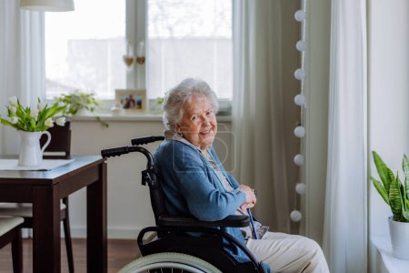 Photo for Portrait of senior woman on the wheelchair. - Royalty Free Image