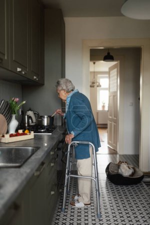 Téléchargez les photos : Heureuse femme âgée préparant la nourriture dans la cuisine. - en image libre de droit