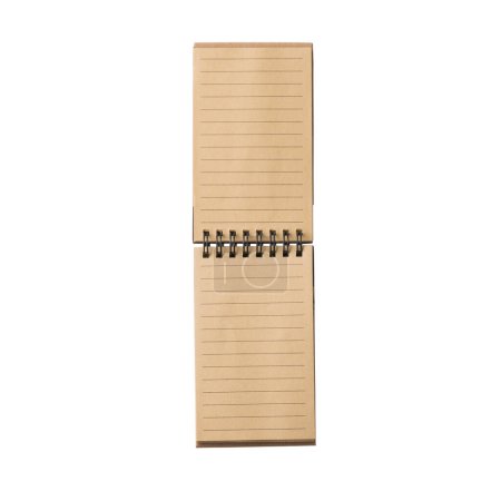 Photo for Open paper notebook with a coil binding and brown stationery pages, lined paper. Spiral bound journal. Realistic, photography, isolated on white background. - Royalty Free Image