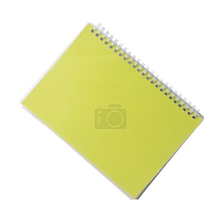 Photo for Closed paper notebook with a neon lime green cover, spiral binding. Realistic, photography, isolated on white background. - Royalty Free Image