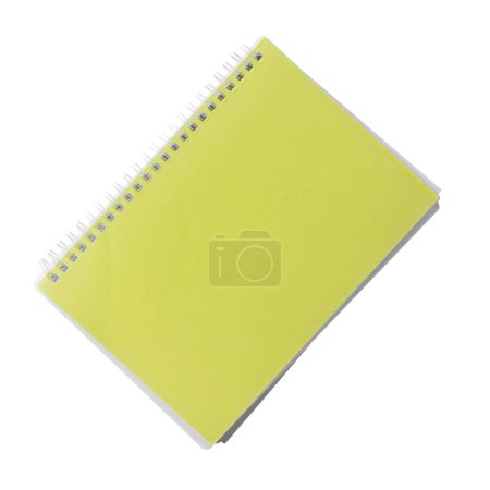 Foto de Cuaderno de papel cerrado con tapa verde lima neón, encuadernación en espiral. Realista, fotografía, aislado sobre fondo blanco. - Imagen libre de derechos