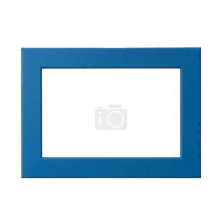 Photo for Blue blank picture frame, realistic horizontal picture frame. Empty vibrant blue picture frame, mockup template isolated on the white background. - Royalty Free Image