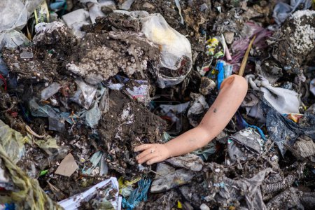 Landfill, large pile of waste. Nature pollution, environmental concept and eco activism.