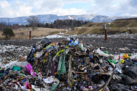 Photo for Landfill, large pile of waste. Nature pollution, environmental concept and eco activism. - Royalty Free Image