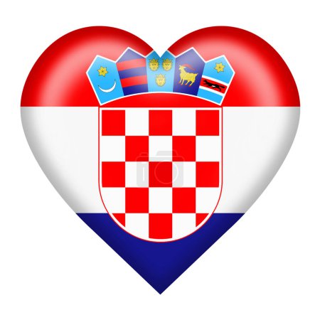 Téléchargez les photos : Un bouton coeur drapeau Croatie isolé sur blanc avec le chemin de coupure illustration 3d - en image libre de droit