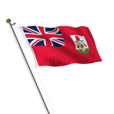 A Bermuda Flagpole 3d illustration on white with clipping path red ensign coat of arms