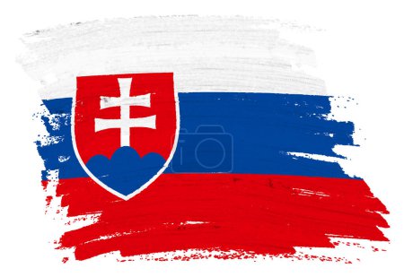 Téléchargez les photos : Un drapeau slovaque peinture de fond coup de pinceau illustration 3d avec chemin de coupe - en image libre de droit