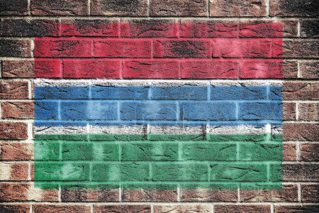 A Gambia flag painted on brick wall background
