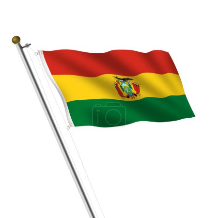 A Bolivia Flagpole 3d illustration on white with clipping path
