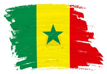 Eine senegalesische Flagge Hintergrund Farbspritzer Pinselstrich 3D-Illustration mit Clipping-Pfad