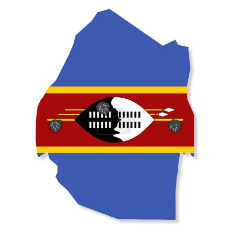 Un mapa de la bandera de Eswatini Suazilandia sobre fondo blanco con la ruta de recorte ilustración 3d