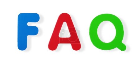Photo for FAQ word in coloured magnetic letters on white with clipping path to remove shadow - Royalty Free Image