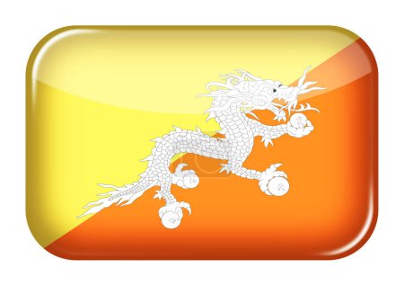 Un bouton rectangle icône web Bhoutan avec chemin de coupure Illustration 3d jaune orange diagonale Druk Thander Dragon