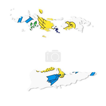 Eine Flaggenkarte der US-Jungferninseln auf weißem Hintergrund mit Beschneidungsweg 3D-Illustration
