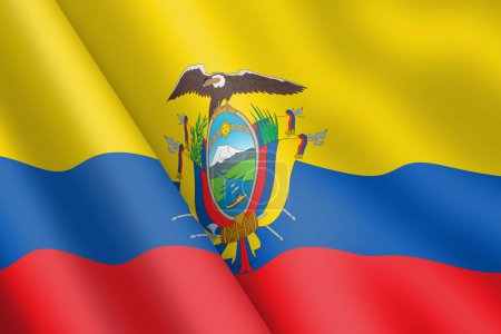 An Ecuador waving flag 3d illustration wind ripple red yellow blue