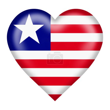 Un bouton coeur du drapeau libérien isolé sur blanc avec un chemin de coupe Illustration 3D rouge blanc bleu rayures étoile