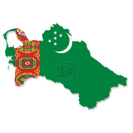 Eine Flaggenkarte Turkmenistans auf weißem Hintergrund mit Wegbeschnitt 3D-Illustration