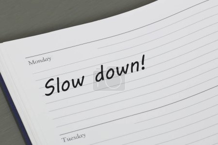 A Slow down reminder message in an open diary