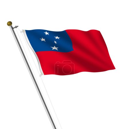 Una ilustración en 3D del asta de la bandera de Samoa Occidental en blanco con ruta de recorte
