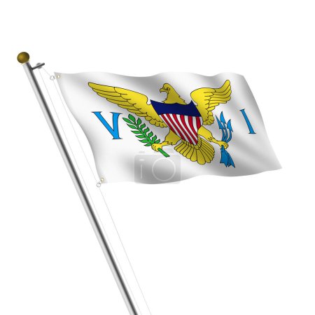 Illustration 3D du mât de drapeau des Îles Vierges américaines sur fond blanc avec chemin de coupe