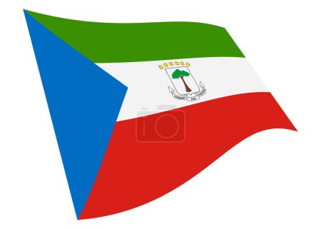 Una bandera de Guinea Ecuatorial ondeando 3d ilustración aislada en blanco con ruta de recorte