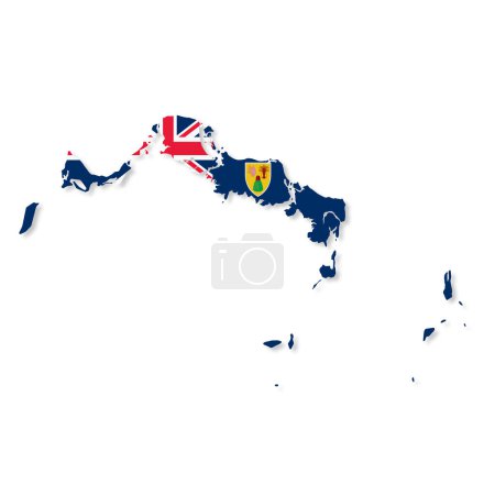 Eine Flaggenkarte der Turks- und Caicos-Inseln auf weißem Hintergrund mit Beschneidungsweg 3D-Illustration