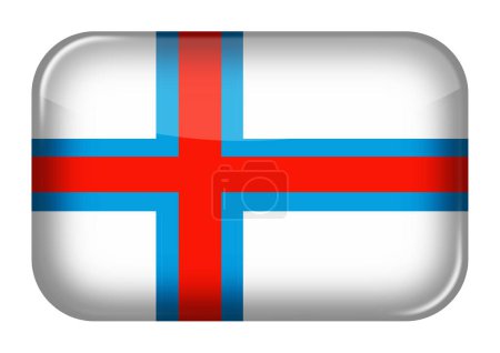 Ein Rechteck-Knopf mit einem Websymbol der Färöer-Inseln mit einer 3D-Illustration zum Ausschneiden des Pfades