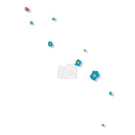 Un mapa de la bandera de Tuvalu sobre fondo blanco con la ruta de recorte 3d ilustración