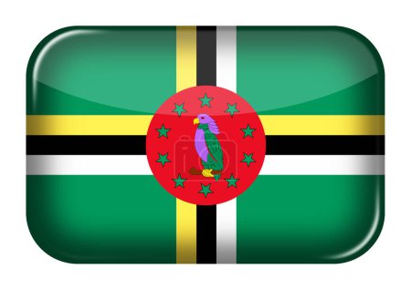 Ein Dominica Web-Symbol Rechteck-Taste mit Clipping Pfad 3D-Abbildung grün gelb schwarz rot Sisserou Papagei