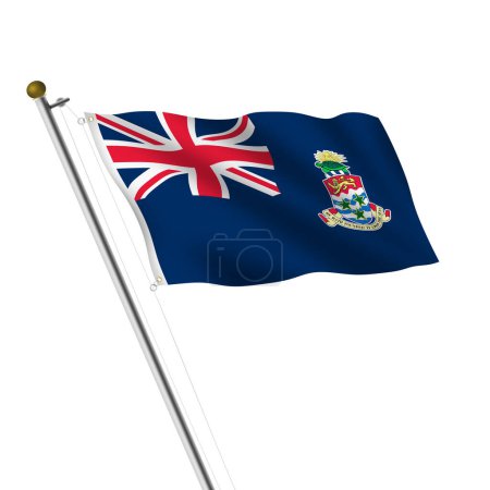 A Cayman Islands Flagpole 3d illustration on white with clipping path union jack ensign crest