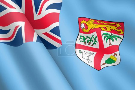 A Fiji waving flag 3d illustration wind ripple union jack coat of arms